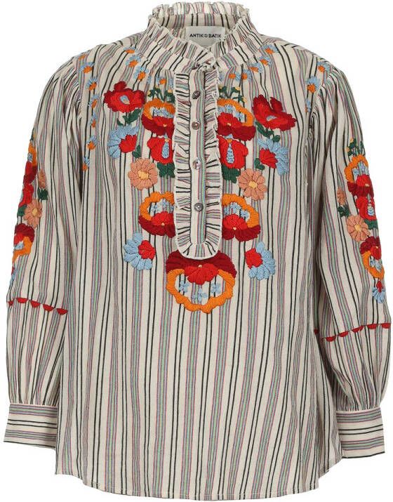Antik batik Hand geborduurde blouse Juliette multi