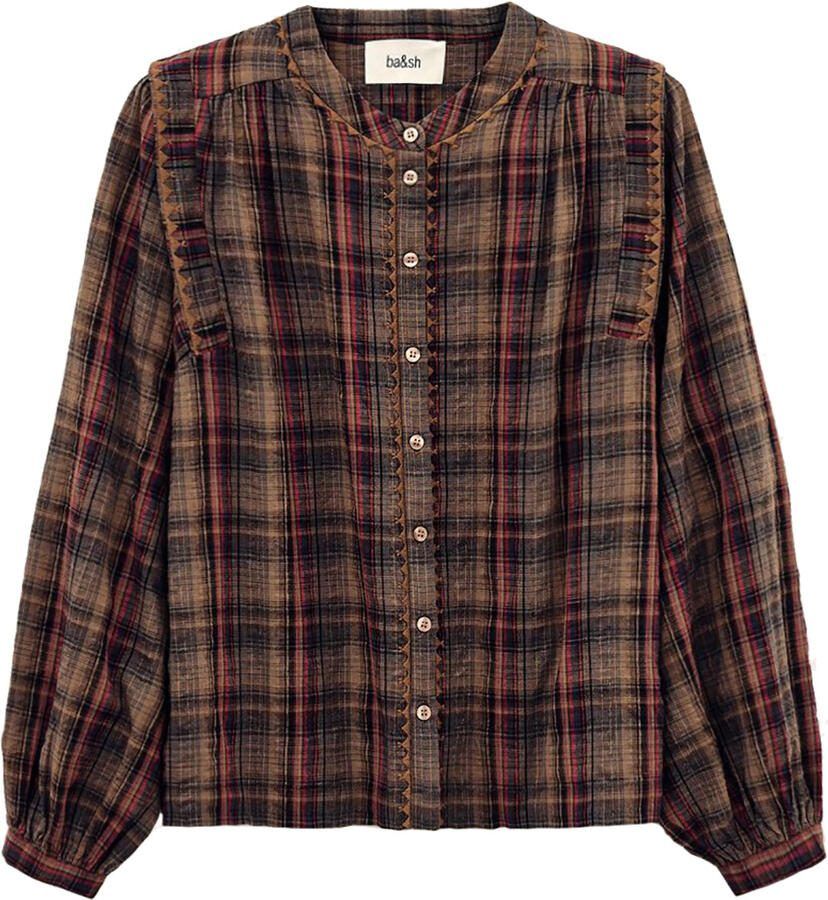 BA&SH Geruite blouse met borduursels Shea bruin