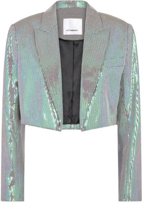Co'Couture Glanzende Korte Blazer in Zilver-Groen Multicolor Dames