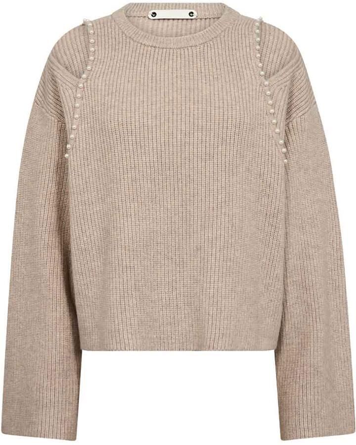 Co'Couture Zachte trui met parels Row beige