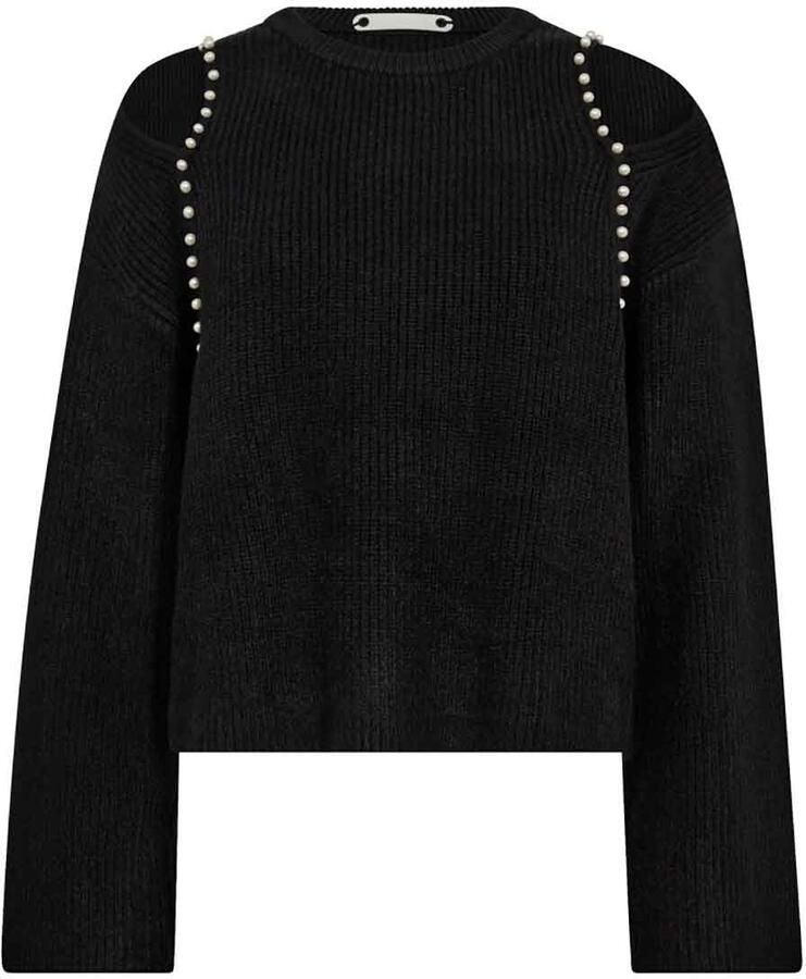 Co'Couture Zachte trui met parels Row zwart