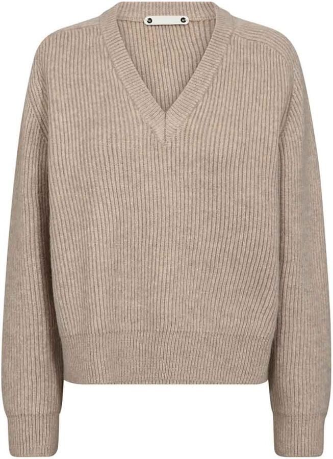 Co'Couture Zachte trui met V-hals Row beige