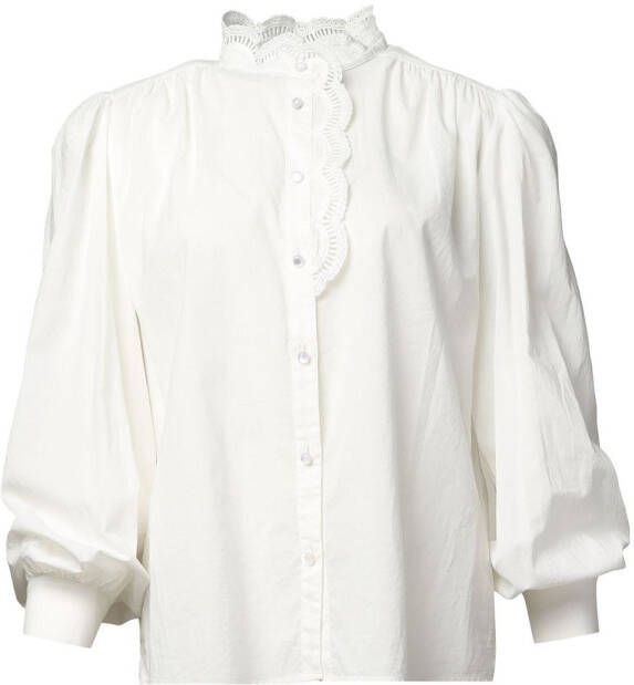 Dante 6 Poplin blouse met kant Rhea wit