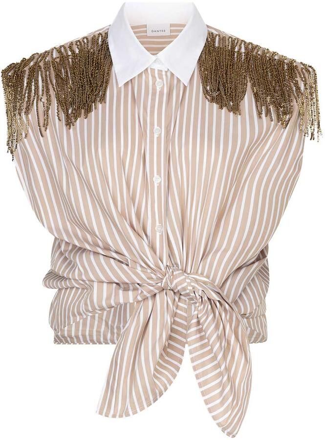 DANTE6 Dames Blouses Rhobin Sleeveless Fringe Detai Shirt Beige - Foto 5