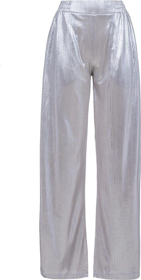 Est'Seven Metallic wide leg broek Bohic zilver