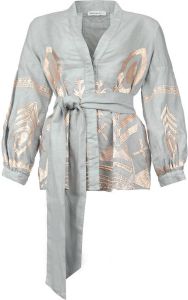 Greek Archaic Kori Linnen blouse met borduursels Mila grijs