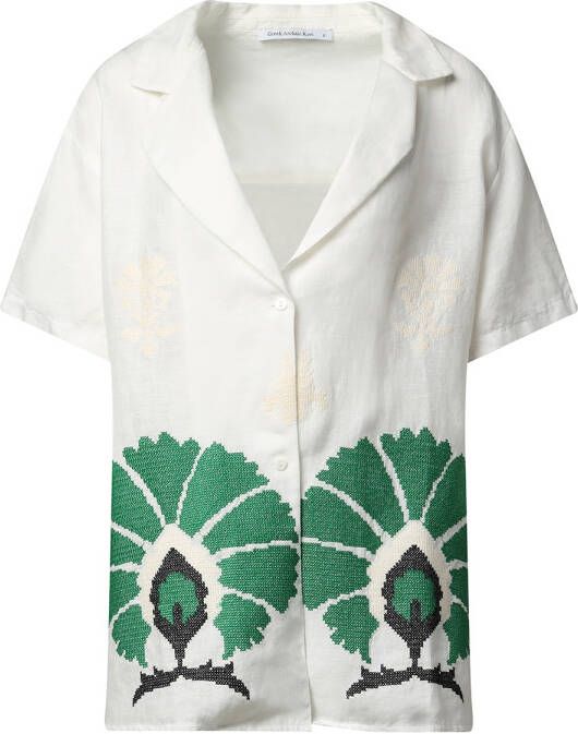 Greek Archaic Kori Linnen blouse met borduursels Phoebe groen