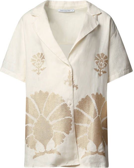 Greek Archaic Kori Linnen blouse met borduursels Phoebe wit