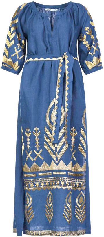 Greek Archaic Kori Linnen jurk Phileine blauw