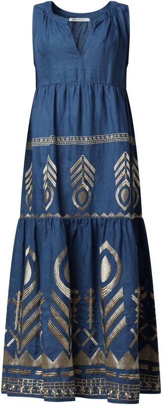 Greek Archaic Kori Maxi-jurk met borduursels Lisa blauw