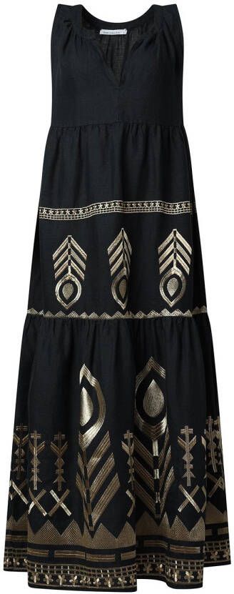 Greek Archaic Kori Maxi-jurk met borduursels Lisa zwart