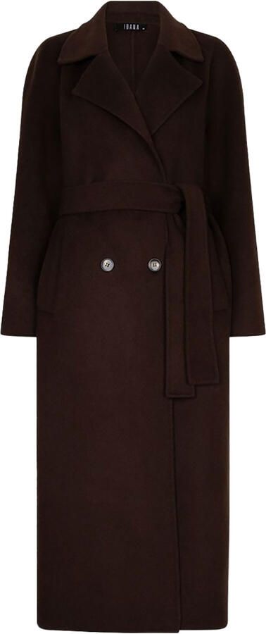 Ibana Lange mantel met ceintuur Cassia bruin - Foto 5