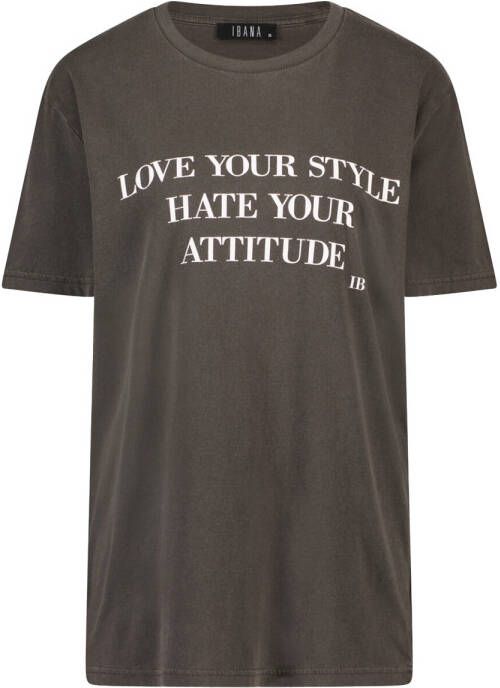 Ibana T-shirt met tekstprint Attitude zwart