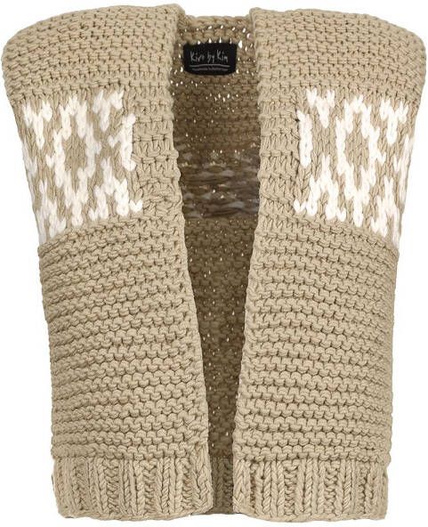 Kiro by Kim Gebreid gilet met print Lianne beige