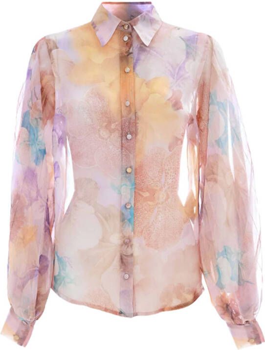 Kocca Abstracte Pastel Blouson Mouw Shirt Meerkleurig Dames