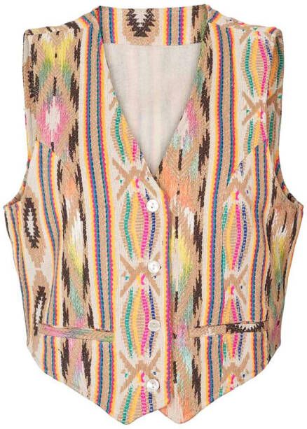 Lollys Laundry Gilet met print Ikat beige