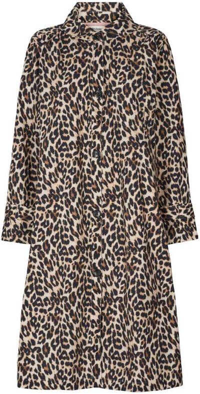 Lollys Laundry Lange jas met luipaardprint Mikala zwart