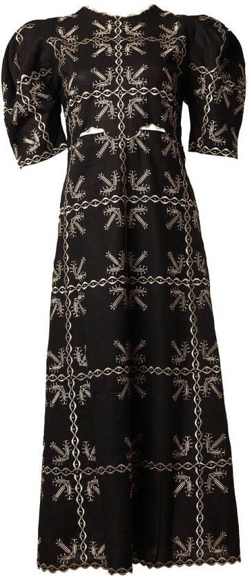 Magali Pascal Maxi-jurk met geborduurde details Nanette zwart