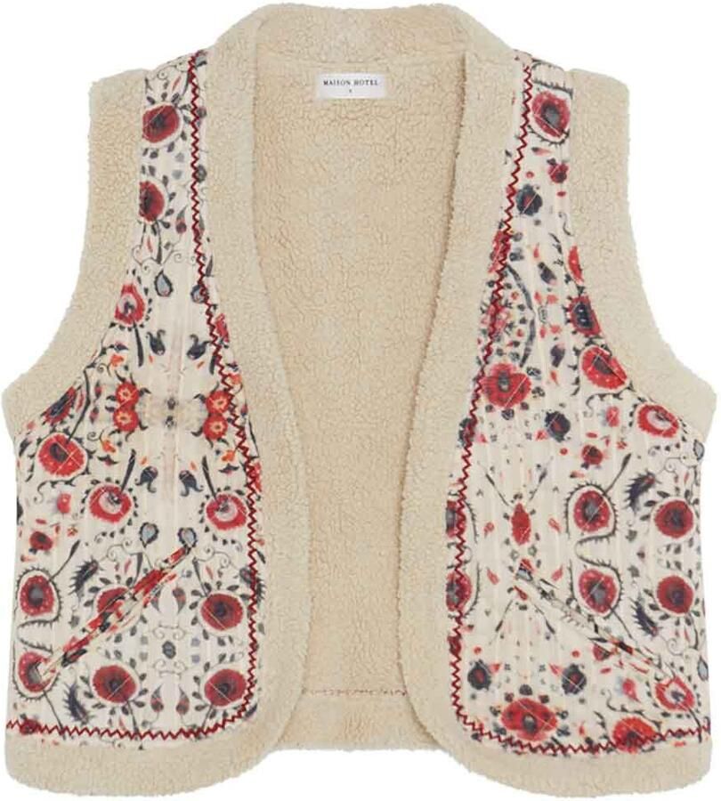 Maison Hotel Teddy gilet met borduursels Paul naturel