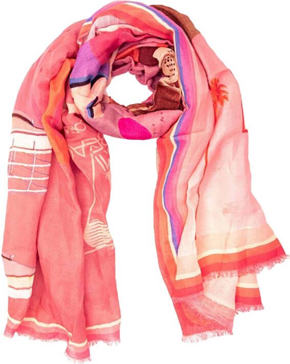Moment Amsterdam Dunne sjaal met print Miami roze