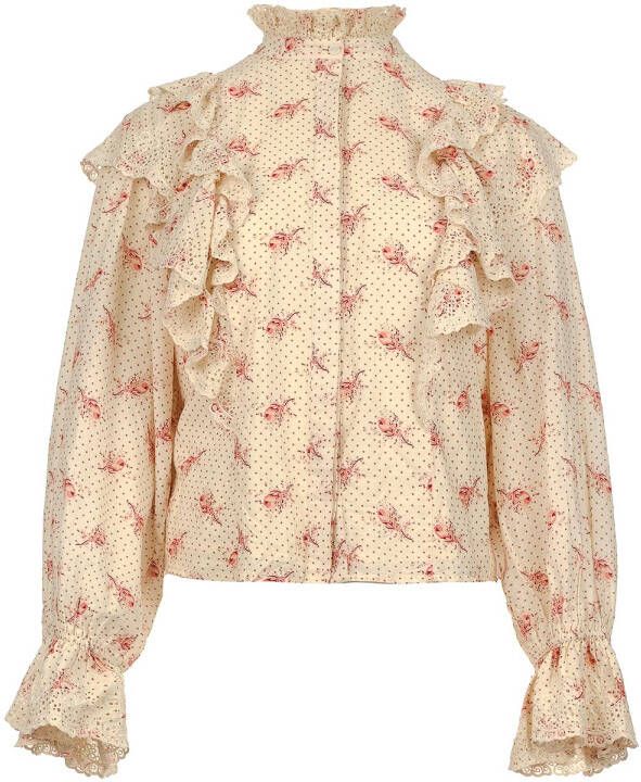 Notes Du Nord Geprinte blouse met ruffels Filip naturel