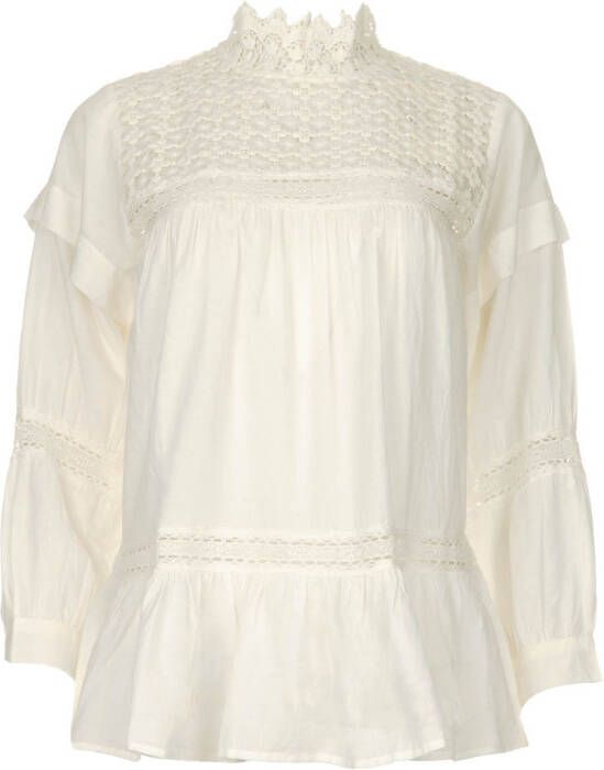 Rabens Saloner Kanten blouse Cia wit