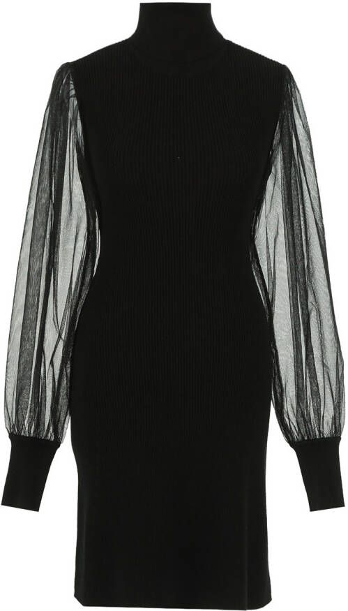 Twinset Korte Gebreide Jurk met Tule Mouwen Black Dames