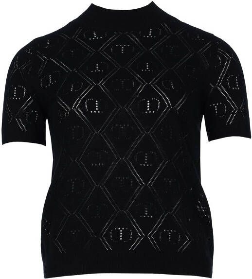 Twinset Opengewerkte logo top Lupetto zwart