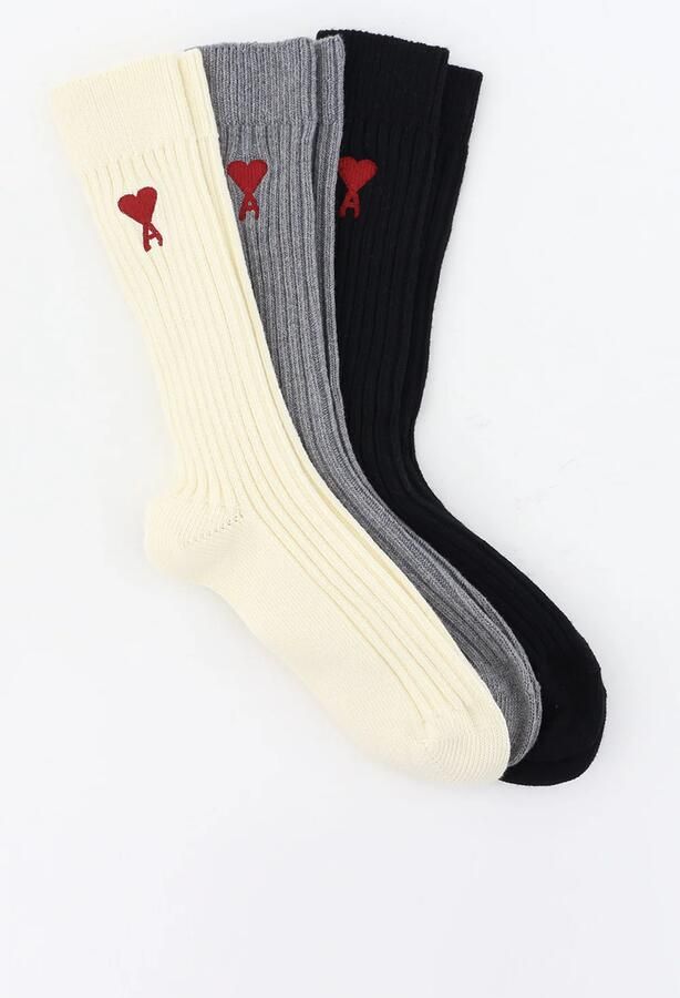Ami Paris sokken Three Pack ADC BFUSC003.379 off white grey black