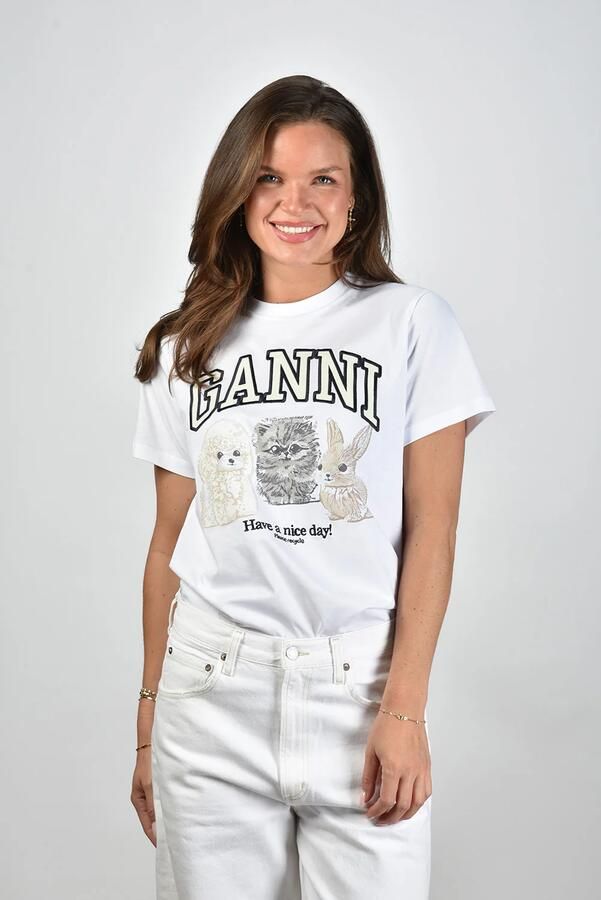 Ganni t-shirt T4237 bright white - Foto 1