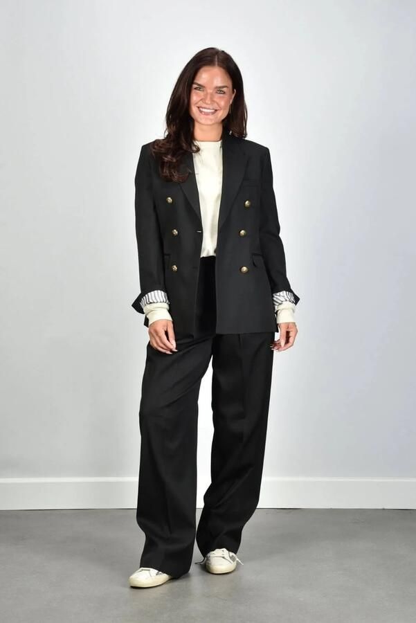 Golden Goose Zwarte wollen broek met sterdetail Black Dames