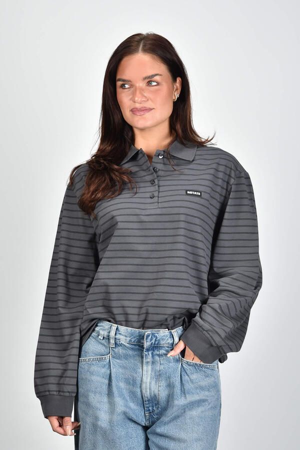 Rotate top Pique Longsleeve Polo 1174161206 gray pinstripe comb.