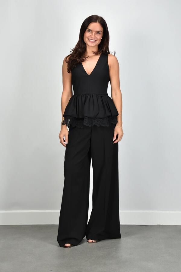 Rotate top V-Neck Peplum Top 116790100 black