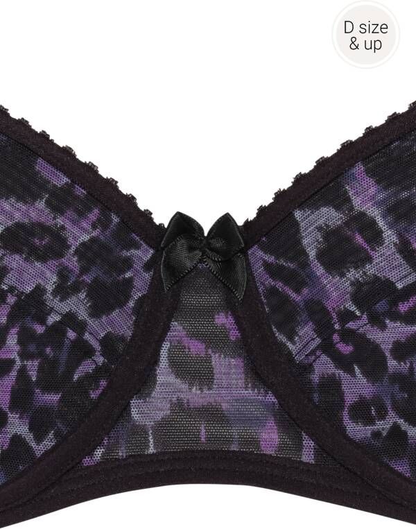 Marlies Dekkers peekaboo niet-voorgevormde balconette bh wired unpadded black purple leopard