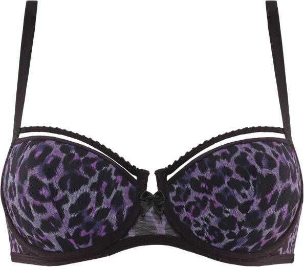 Marlies Dekkers peekaboo plunge balconette bh wired padded black purple leopard