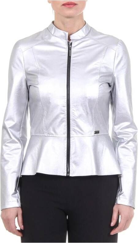 19v69 Italia Zilveren Zip-Up Logo Jas Gray Dames