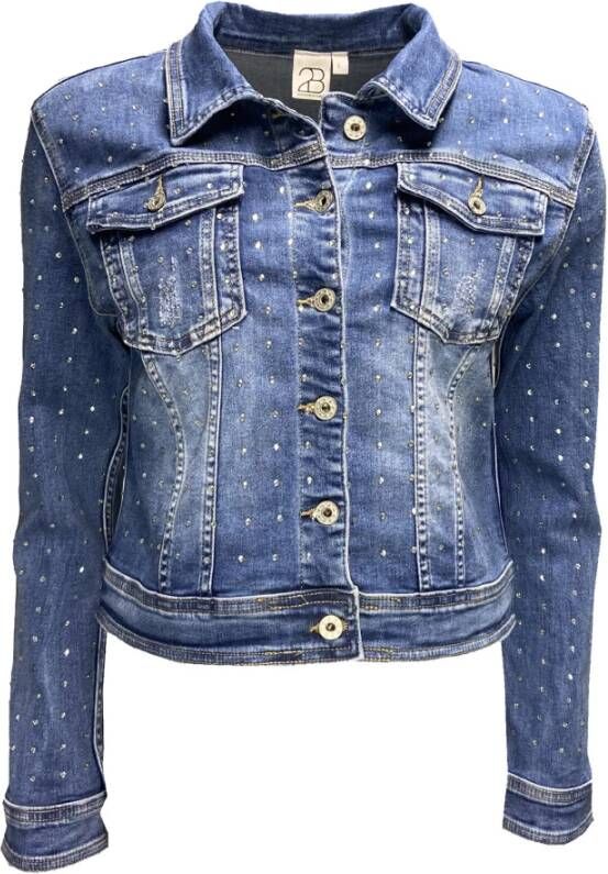 2-Biz Assan Denim Blazer met Geborduurde Zakken Blauw Dames