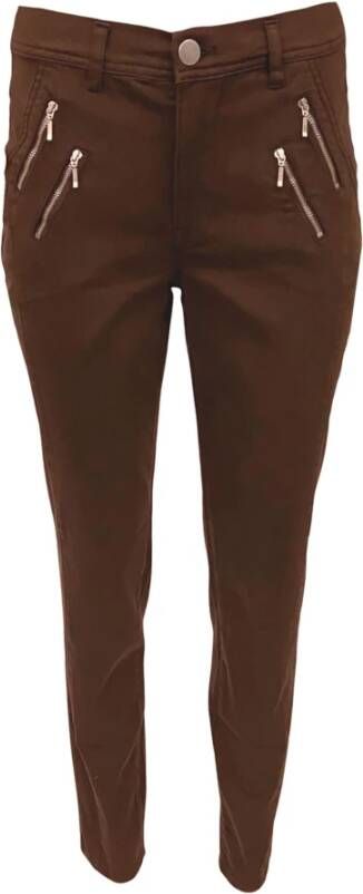 2-Biz Bruine Celona Broek met Ritsdetails Bruin Dames