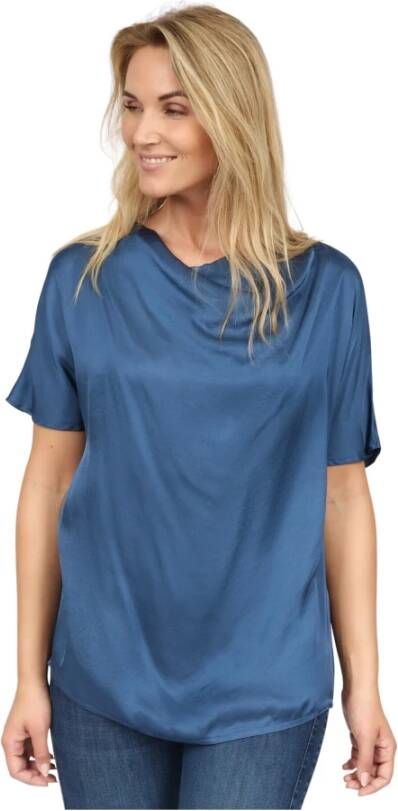 2-Biz Elegante Gedrapeerde Mouwloze Blouse Blauw Dames