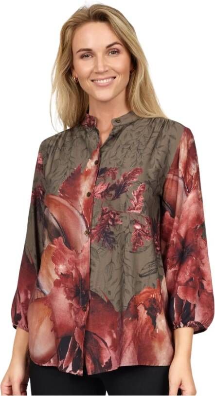 2-Biz Gulli Choko Leaf Damesoverhemd Meerkleurig Dames