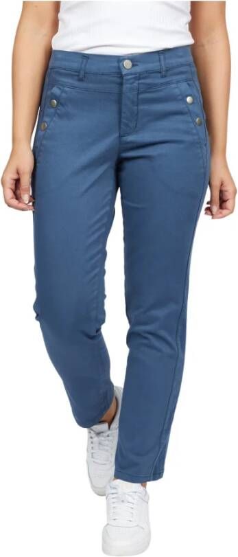2-Biz Herfstblauwe Broek met Hoge Taille Blauw Dames