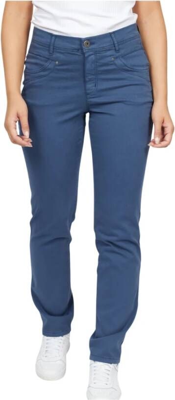 2-Biz Herfstblauwe Lona Broek met Decoratieve Stiksels Blauw Dames