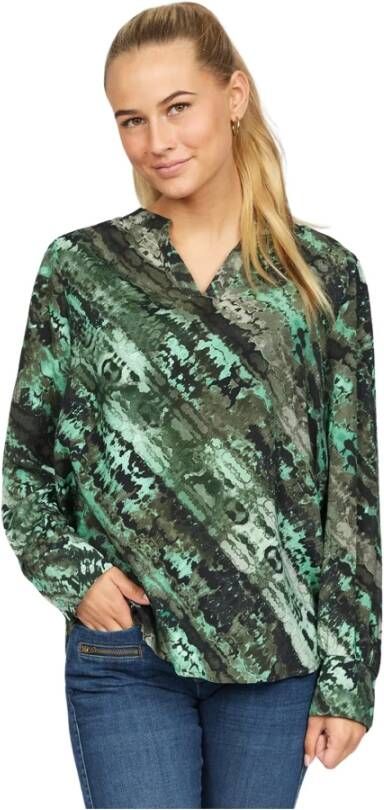 2-Biz Herfstgroene Abstracte Print Blouse Meerkleurig Dames