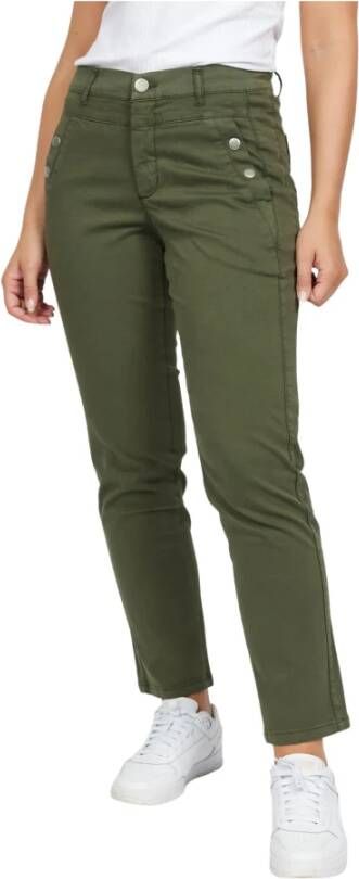 2-Biz Herfstgroene jeans met hoge taille en reguliere pasvorm Groen Dames