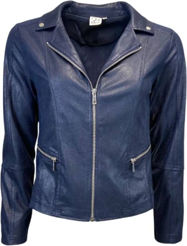 2-Biz Leren jas Blauw Dames