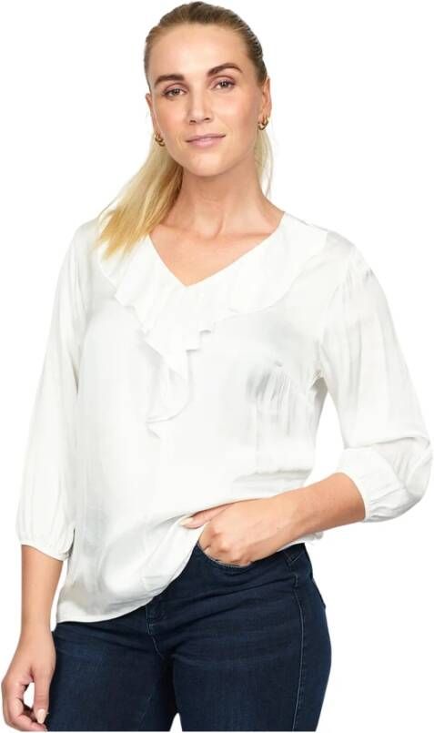 2-Biz Off-White Blouse met Gerimpelde V-Hals White Dames