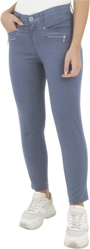 2-Biz Radia Light Denim Slim-Fit Cropped Broek met Ritsdetails Blauw Dames