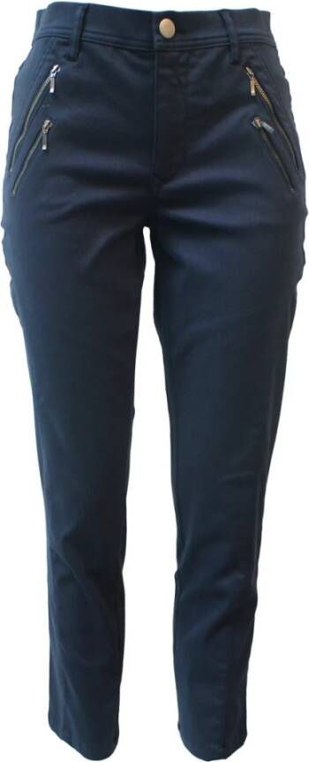 2-Biz Slim-Fit Chinos met Hoge Taille Blauw Dames