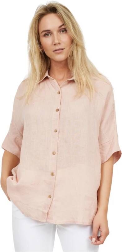 2-Biz Stijlvolle blouse met 3 4 mouwen en knoopsluiting Roze Dames