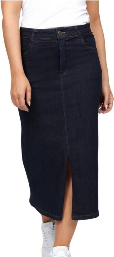 2-Biz Stijlvolle Denim Rok met Klassieke Zakken en Voorste Split Blauw Dames